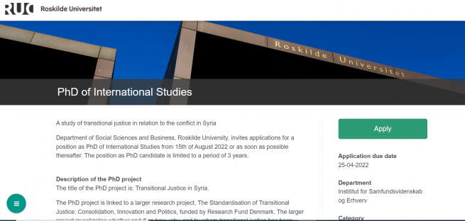 Screenshot of hiring portal