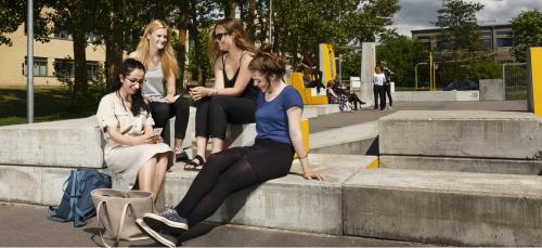 Studerende sidder på campus