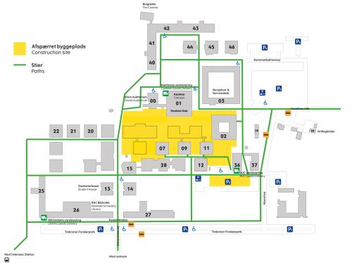 Kort over RUC med byggepladser og adgangsveje