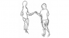 Grov blyantstegning af to personer, som danser sammen