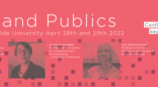 Portaits of the four keynote-speakers with the text "Media and Publics. Conference at Roskilde University".