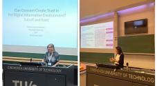 Esther Oluffa Pedersen (left) and Micol Mieli (right) present their research at SPT2025