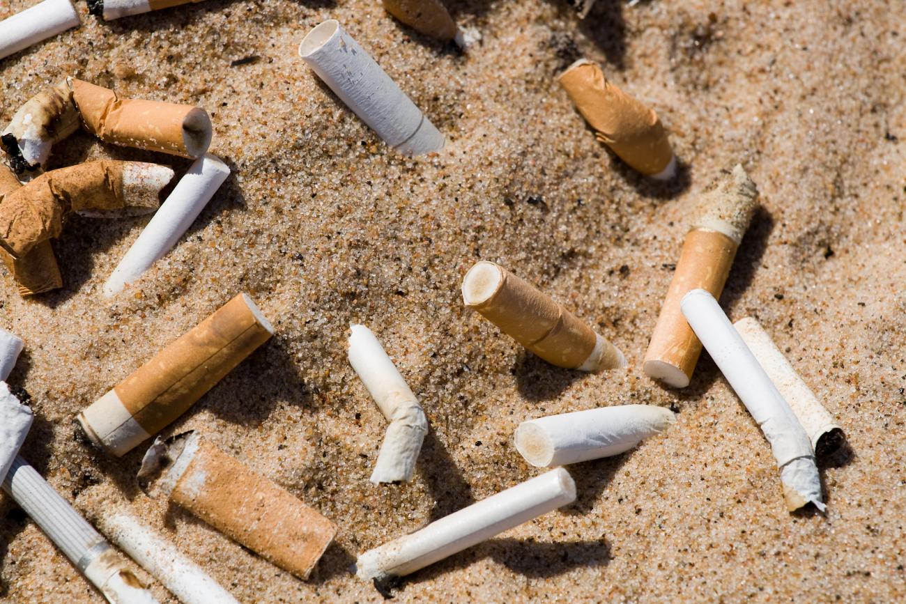 Cigaretskodder i sandet